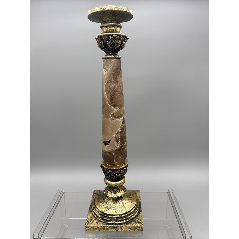 Vintage 15" Heavy Candlestick Holder Enameled Stem weighted Resin? Beautiful